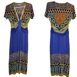 Etro Milano Italian Made Slinky Geometric Midi Italy  V-Neck Dress SZ 42